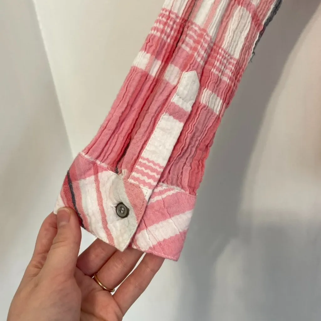 LOVESTITCH LOVE STITCH White Pink Coral Navy Plaid Long Sleeve Button Down Shirt - Image 13