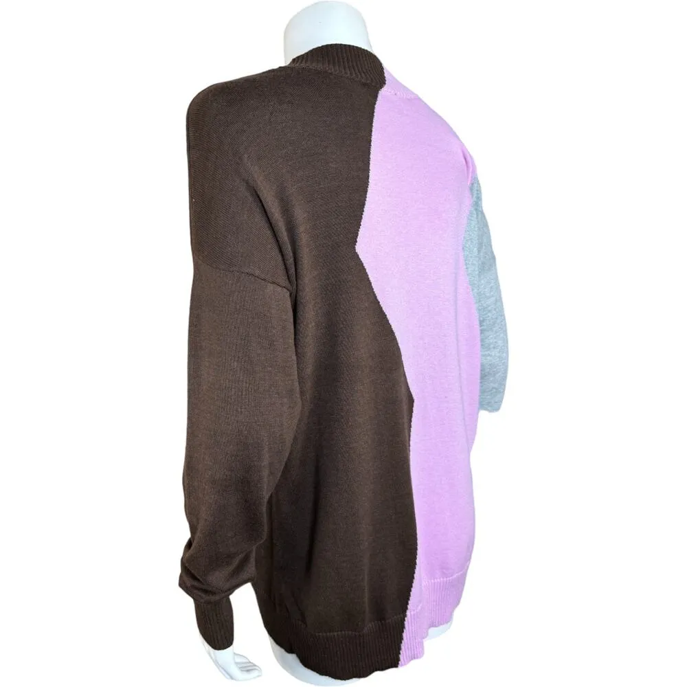Belle by Kim Gravel Zig Zag Color Block Sweater Pink Lavender XS Brown - Image 6