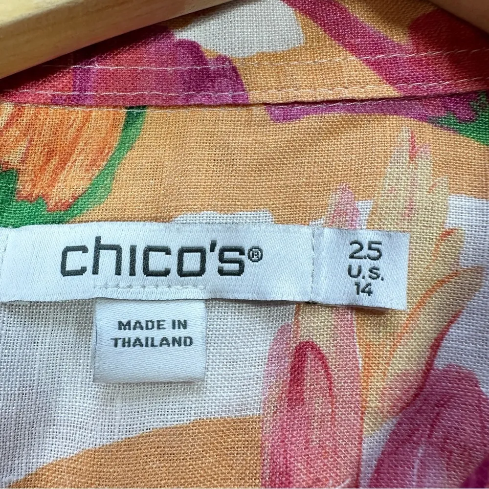 Chico’s No Iron 100% Linen 3/4 Sleeve Shirt Feather Fiesta Multicolor 2.5/US 14 - Image 10