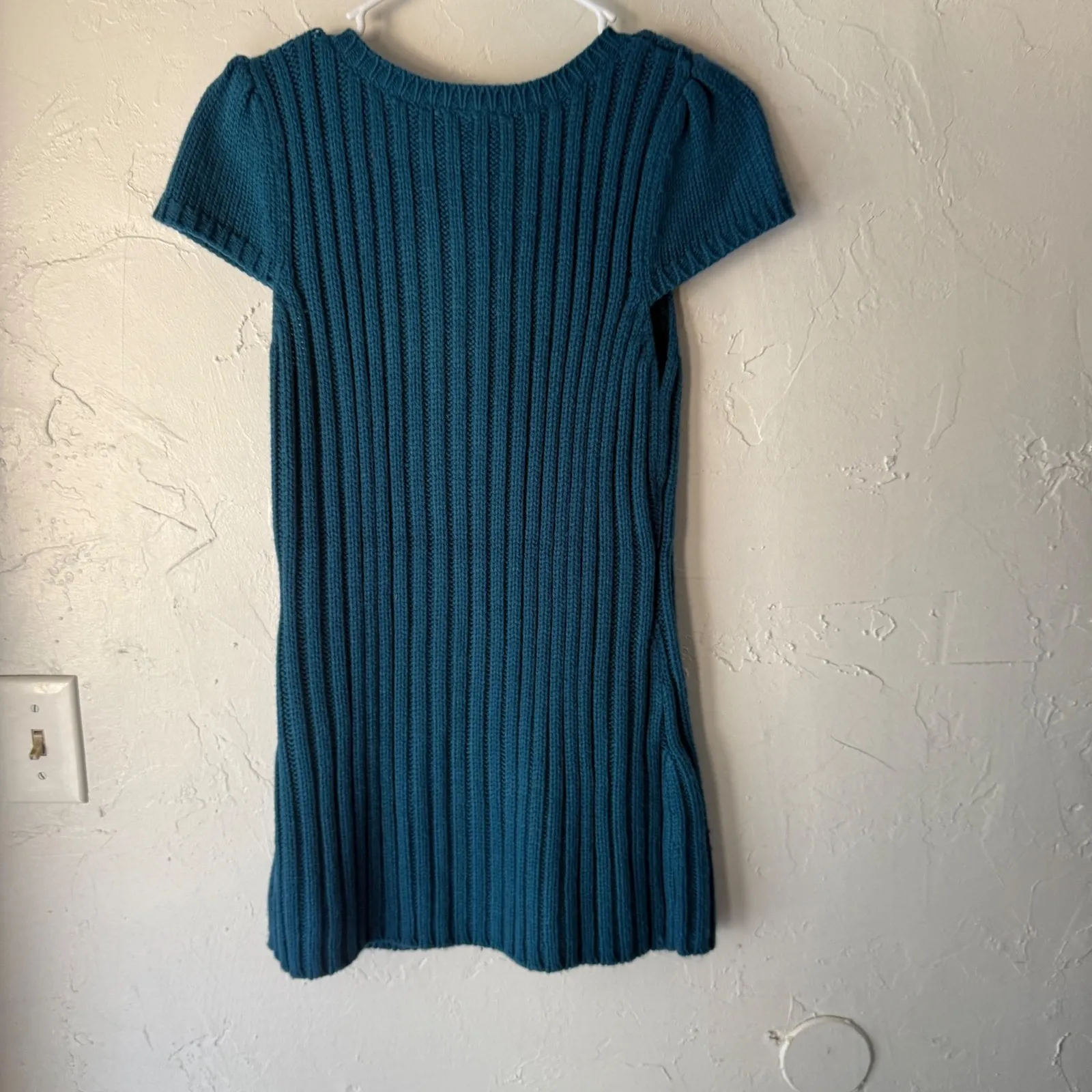 Pink Rose Teal Cable Knit Button Up Sweater Dress Womens L 2010s Preppy Academia - Image 4