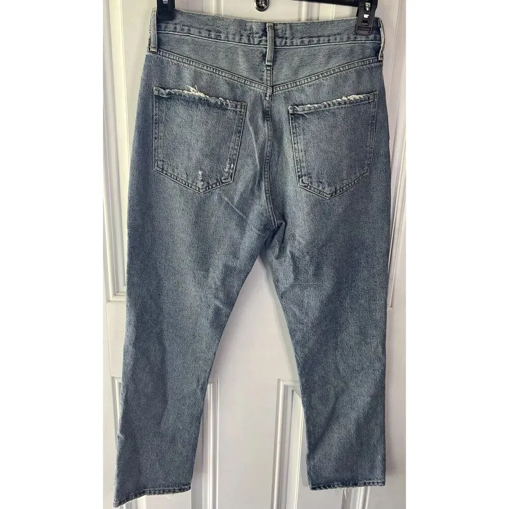Agolde NWT Womens Riley High Rise Straight Crop Distressed Jeans Size 28 Denim - Image 8
