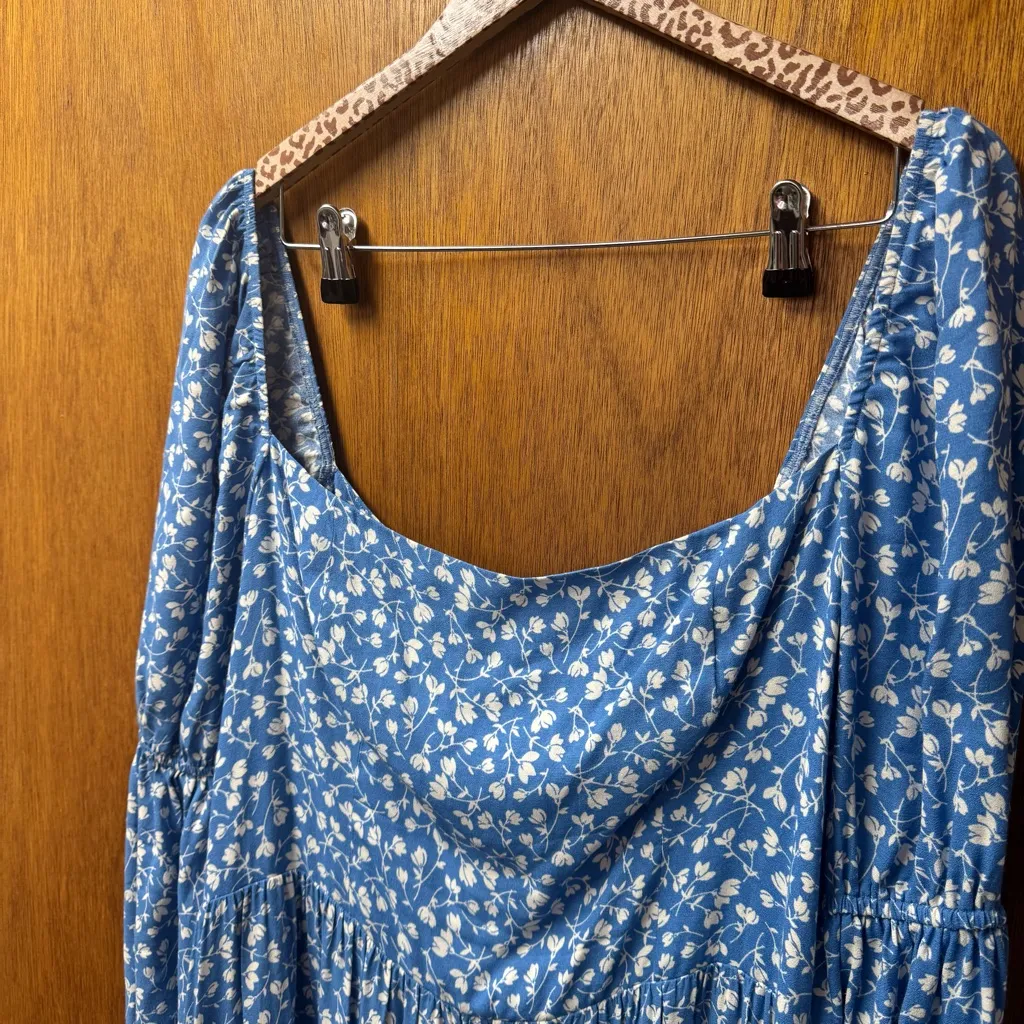 Reformation Mica Dress Puff Long Sleeve Midi Floral Wallflower Blue 16 - Image 7