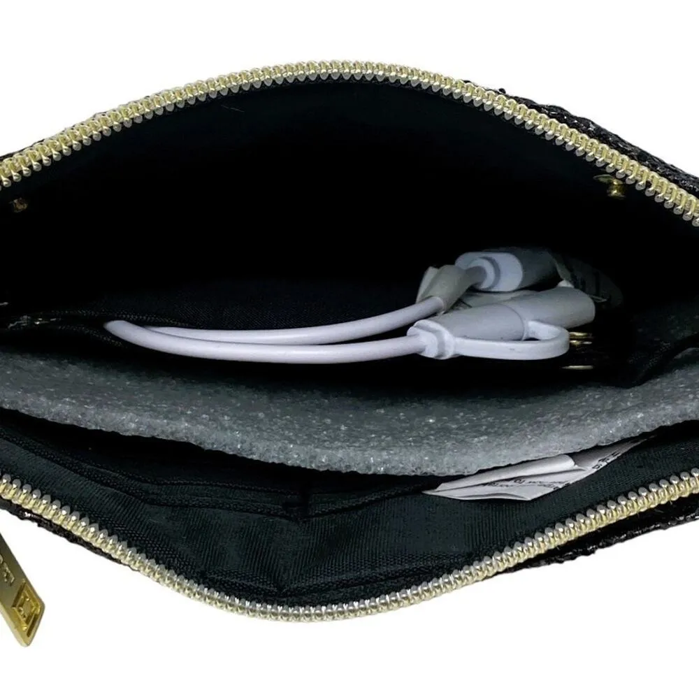 LIZ CLAIBORNE Iphone & Android Phone Charging Wallet Black Glitter Clutch Purse - Image 7
