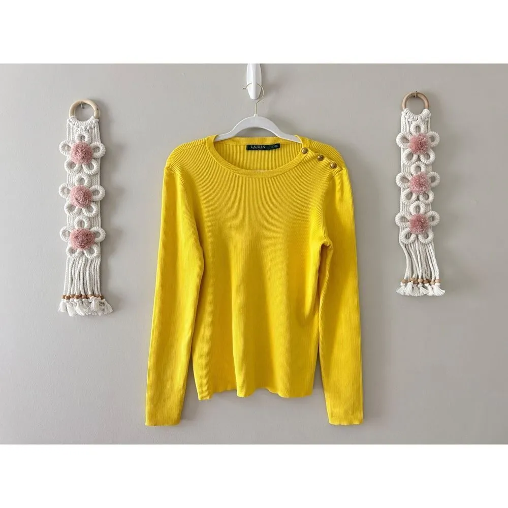 Lauren Ralph Lauren Ribbed Sweater Size XL Crewneck Gold Buttons - Image 2