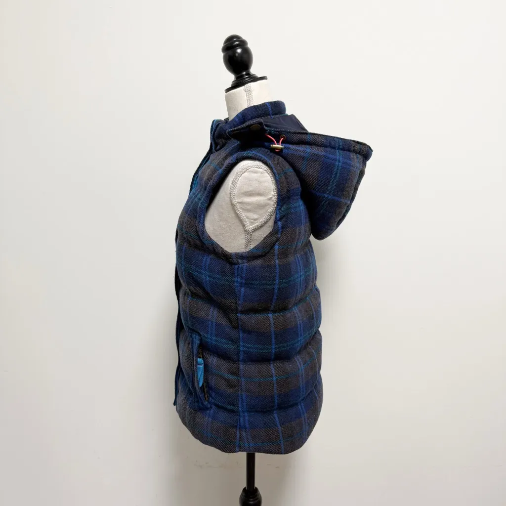 Boden Blue Brown Plaid Wool Blend Zip Up Hooded Puffer Pembroke Down Vest 6 - Image 4