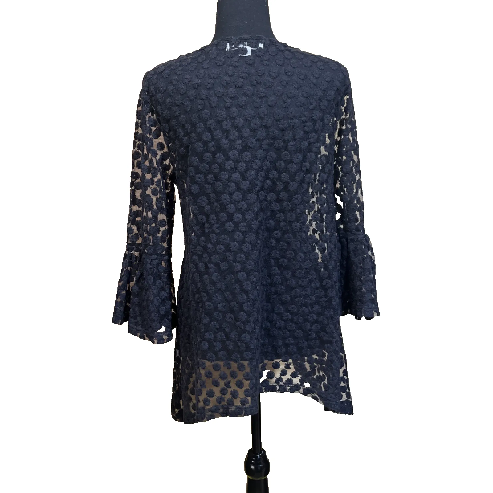 Simply Noelle Black Open Lace Crochet Bell Sleeves Size L/XL Whimsygoth Fairy - Image 2