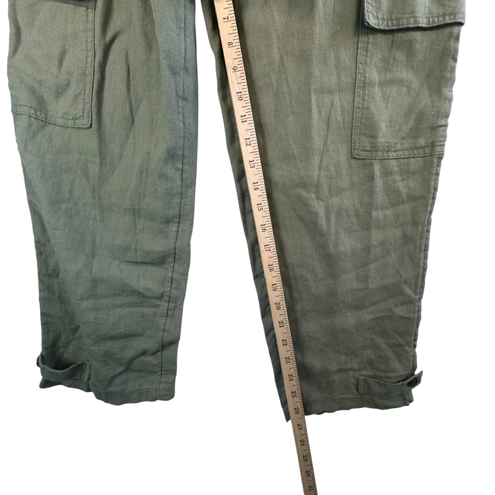 Womens 4R Olive Green Linen Blend Cargo Pants High Rise‎ Straight Ankle Utility - Image 10