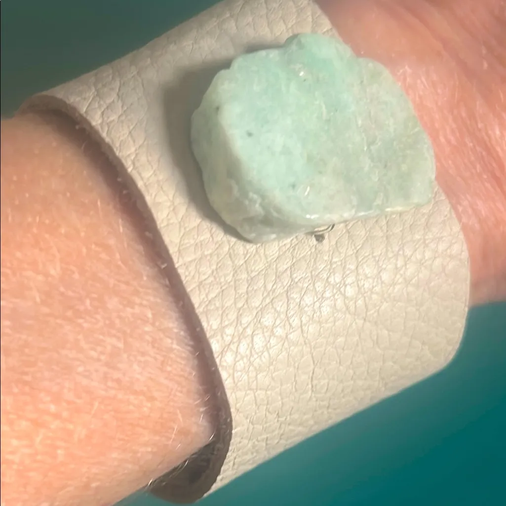 New Leslie Curtis Artisan Leather Cuff Bracelet Amazonite Centerpiece Pearl Green - Image 10