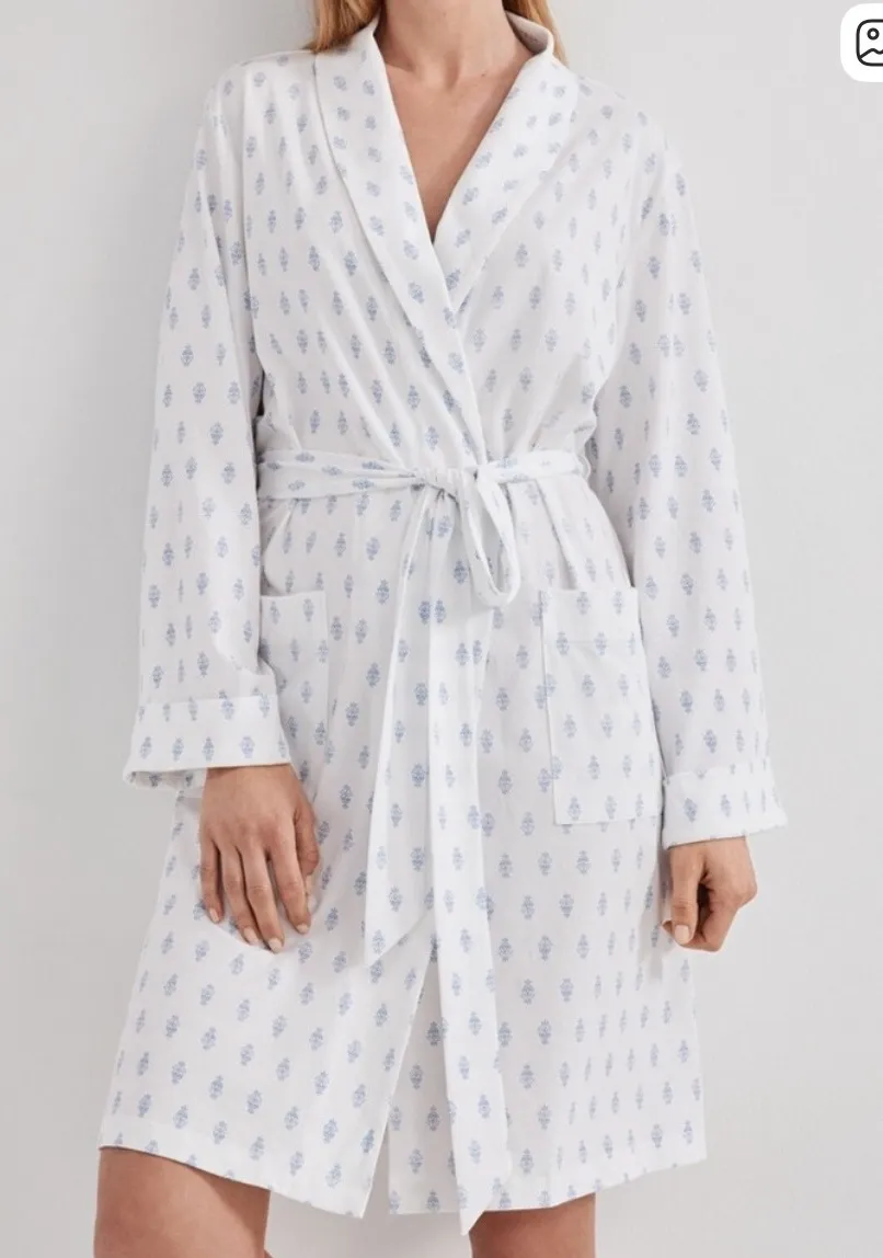 Haven Well Within Womens White Blue Floral Cotton Blend Robe Kimono Style Size M Size L - Image 1