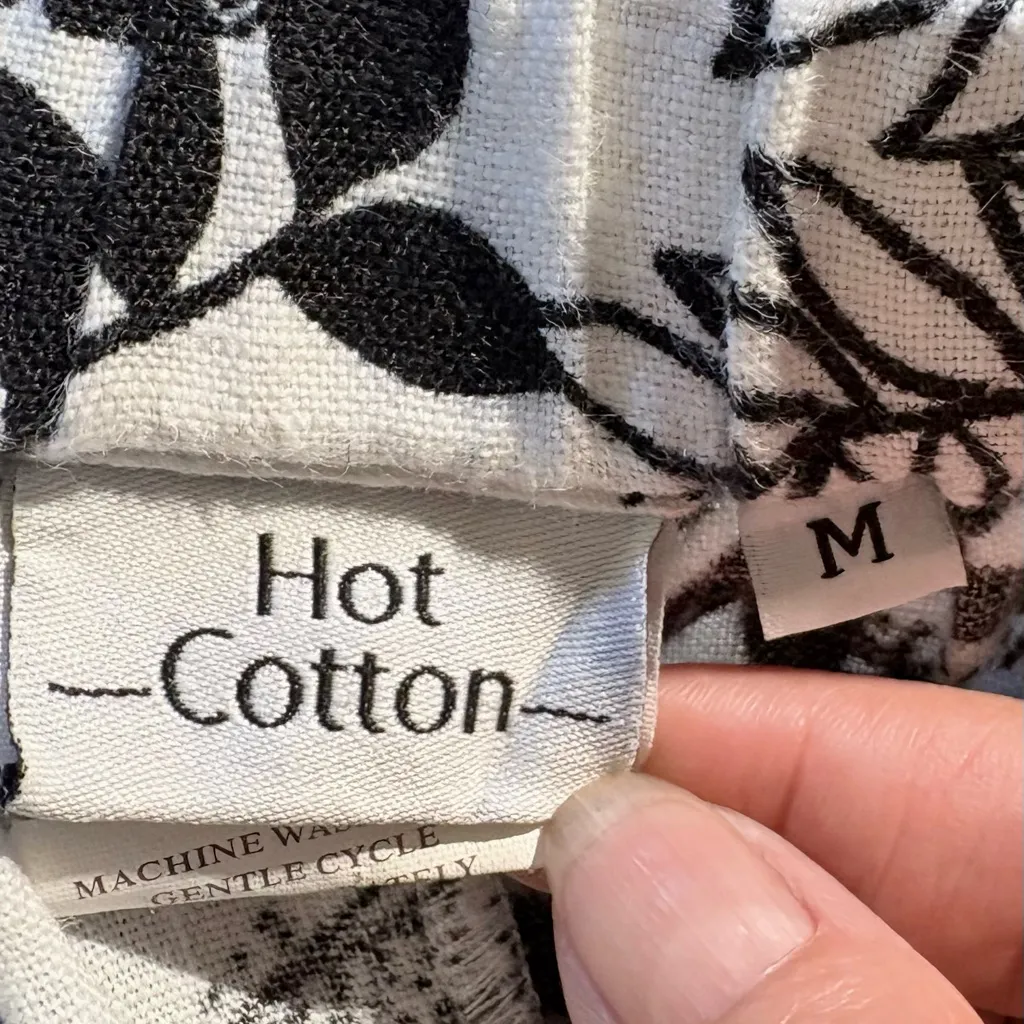 Hot Cotton Linen Maxi Skirt Black White Floral Print Double Side Slits Sz M💚 Size M - Image 8