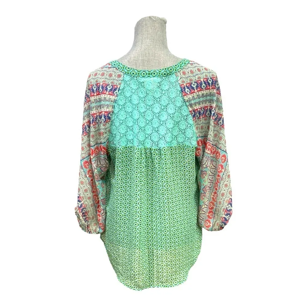 Antropology Fig and Flower blouse top tunic floral print women’s curvy size L Blue Size L - Image 4