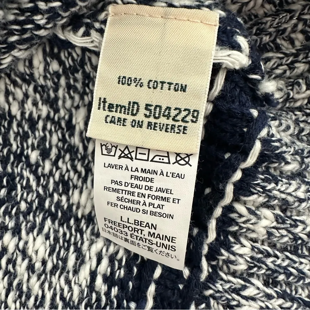 L.L. Bean 100% Cotton Navy Blue Gray Striped Marled Crew Neck Sweater Size S - Image 8