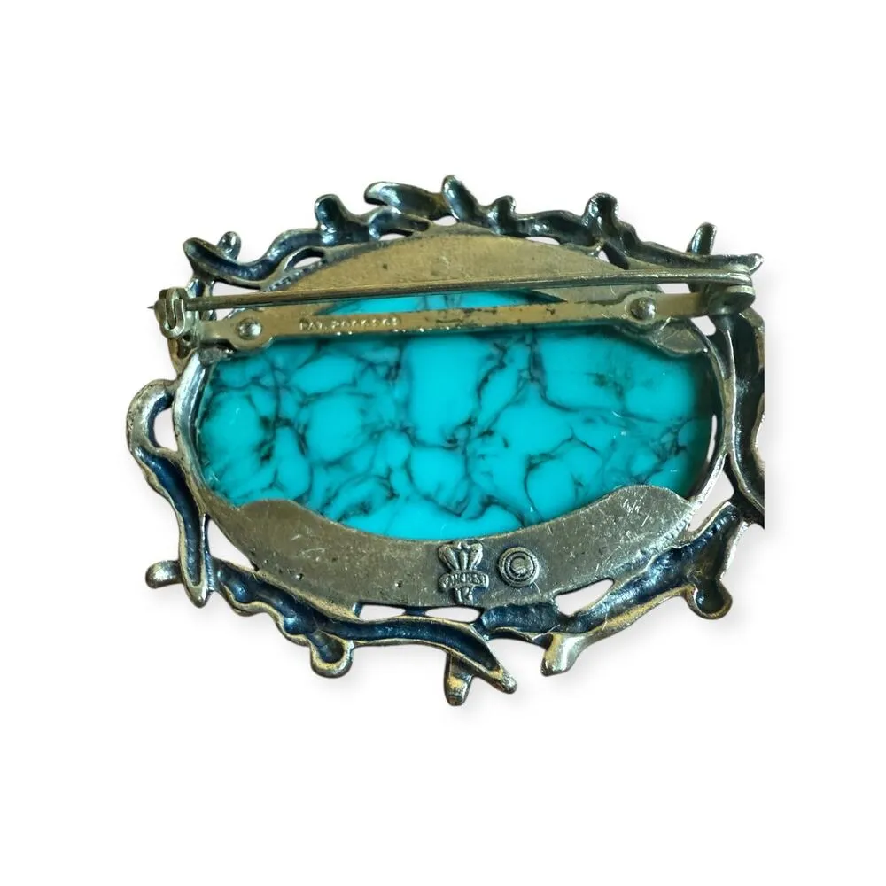 Vintage Sancrest R Framed Teal Silvertone Brooch - Image 2