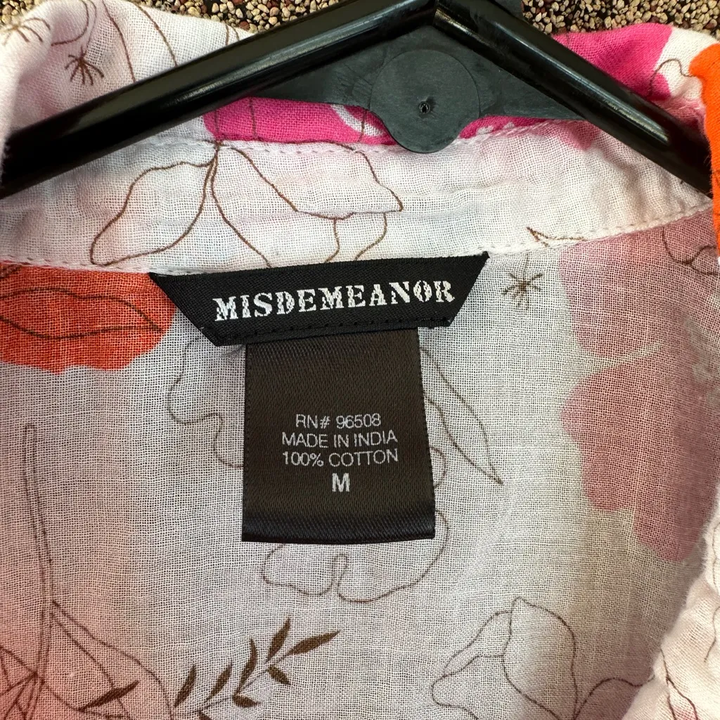 Misdemeanor Vintage 90’s Light Floral Button Up 100% Cotton Size Medium Pink - Image 3