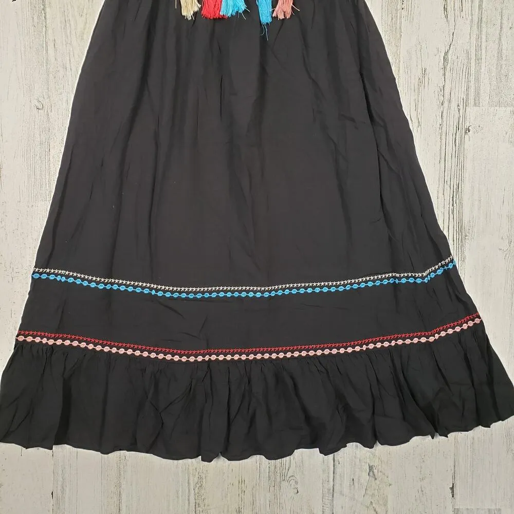 NWT Andree by Unit Black Embroidered Strappy Tassel Dress Women's Size Small - Image 4