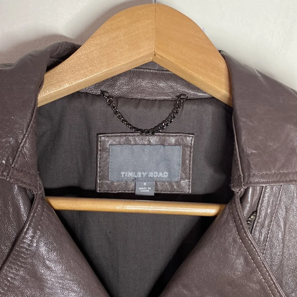 Tinley Road taupe washed real leather Moto jacket size S Gray - Image 6