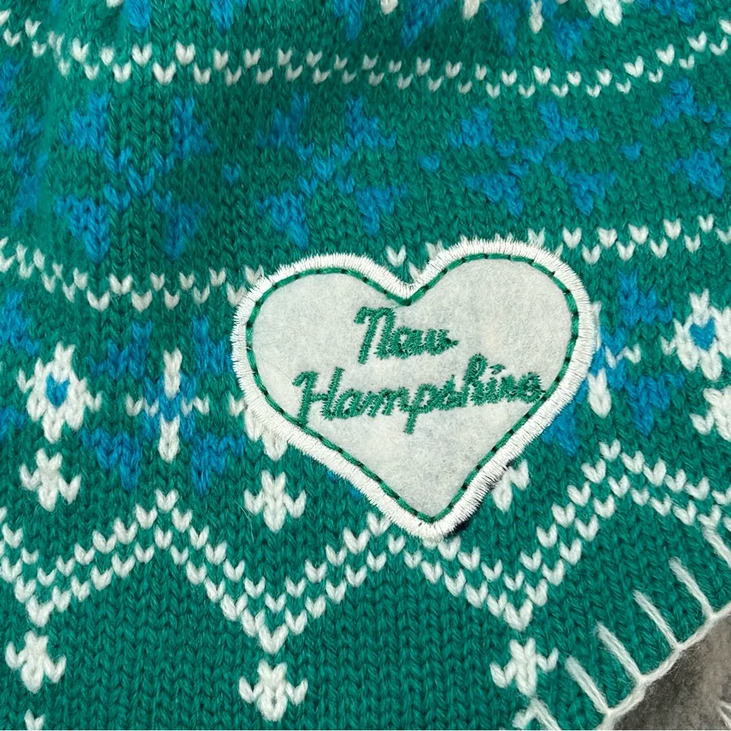 New Hampshire State Green Peruvian Knit Winter Ski Pom Tassels Beanie Hat Cap - Image 2