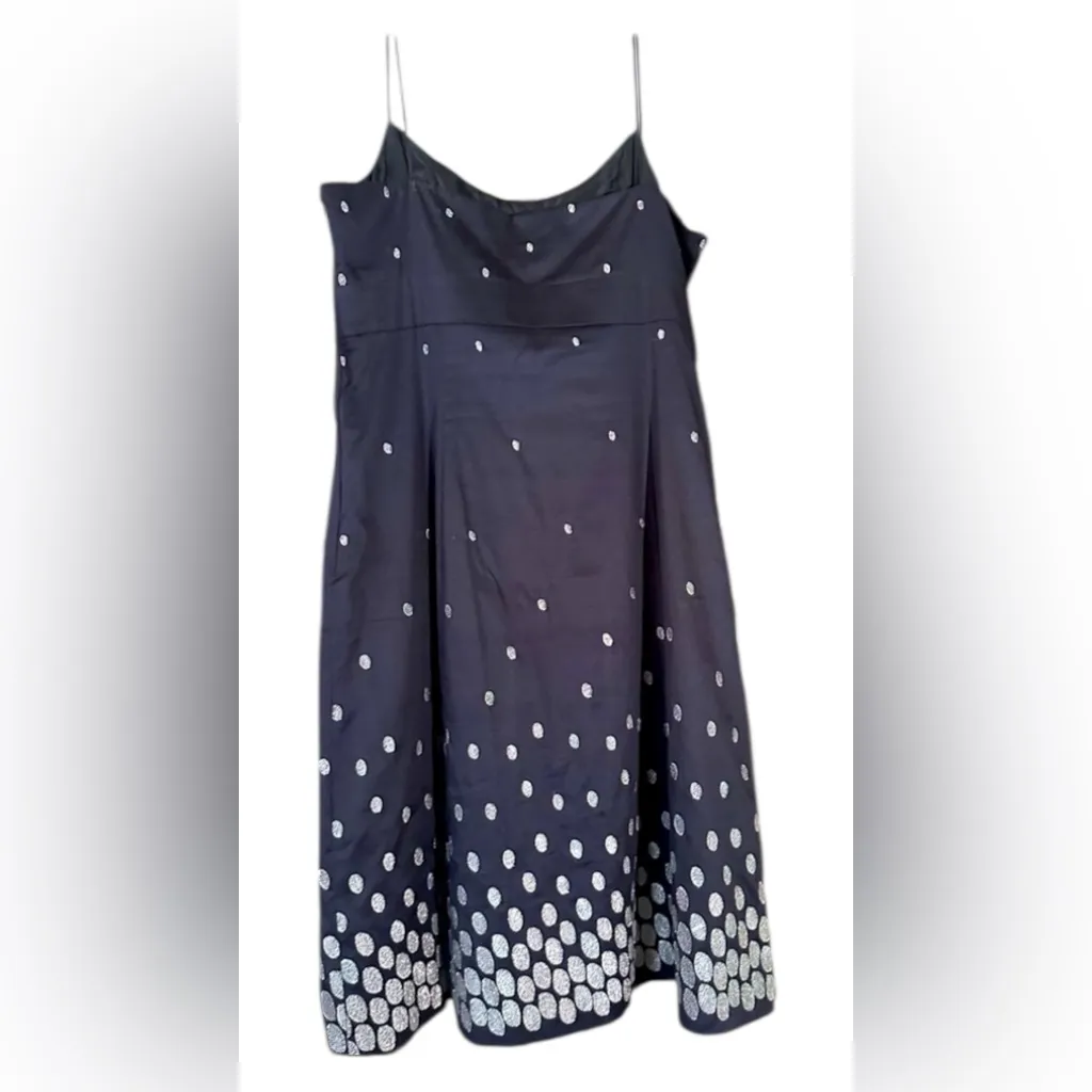 Ann Taylor Navy With Silver Metallic Embroidery Dress  Empire waist  Size 10 P - Image 4