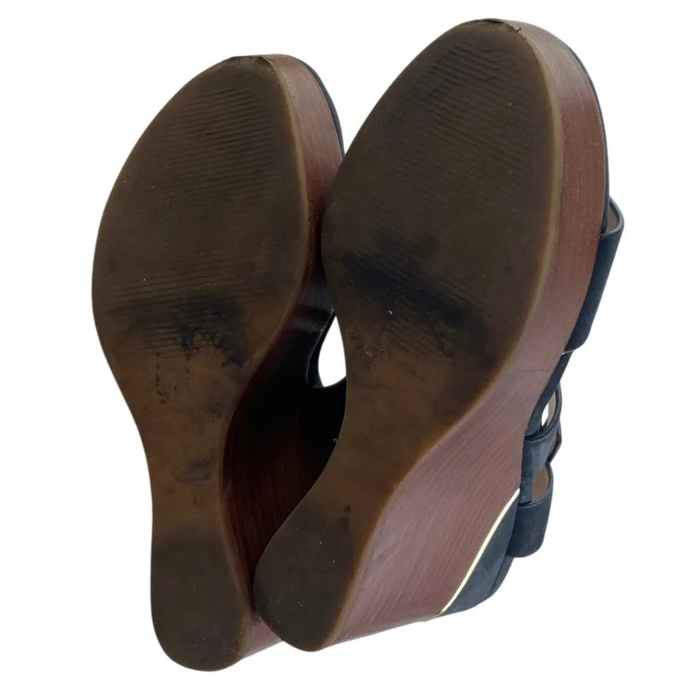 Aldo Women's Navy Blue Suede Leather Strappy Open Toe Wedge Heels Sandals Size 8 - Image 4