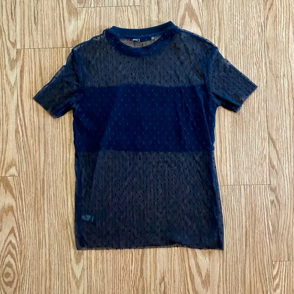 Lush Sheer Black Lace Whimsygoth Polka Dot T-Shirt Blouse Womens Small - Image 6