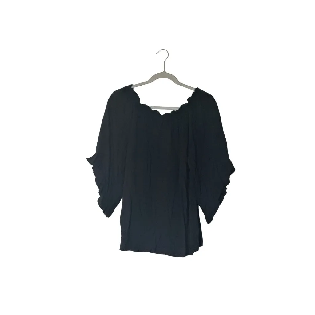 H&M Black Off Shoulder Top Ruffle Sleeves Relaxed Flowy Blouse Size 10 - Image 2