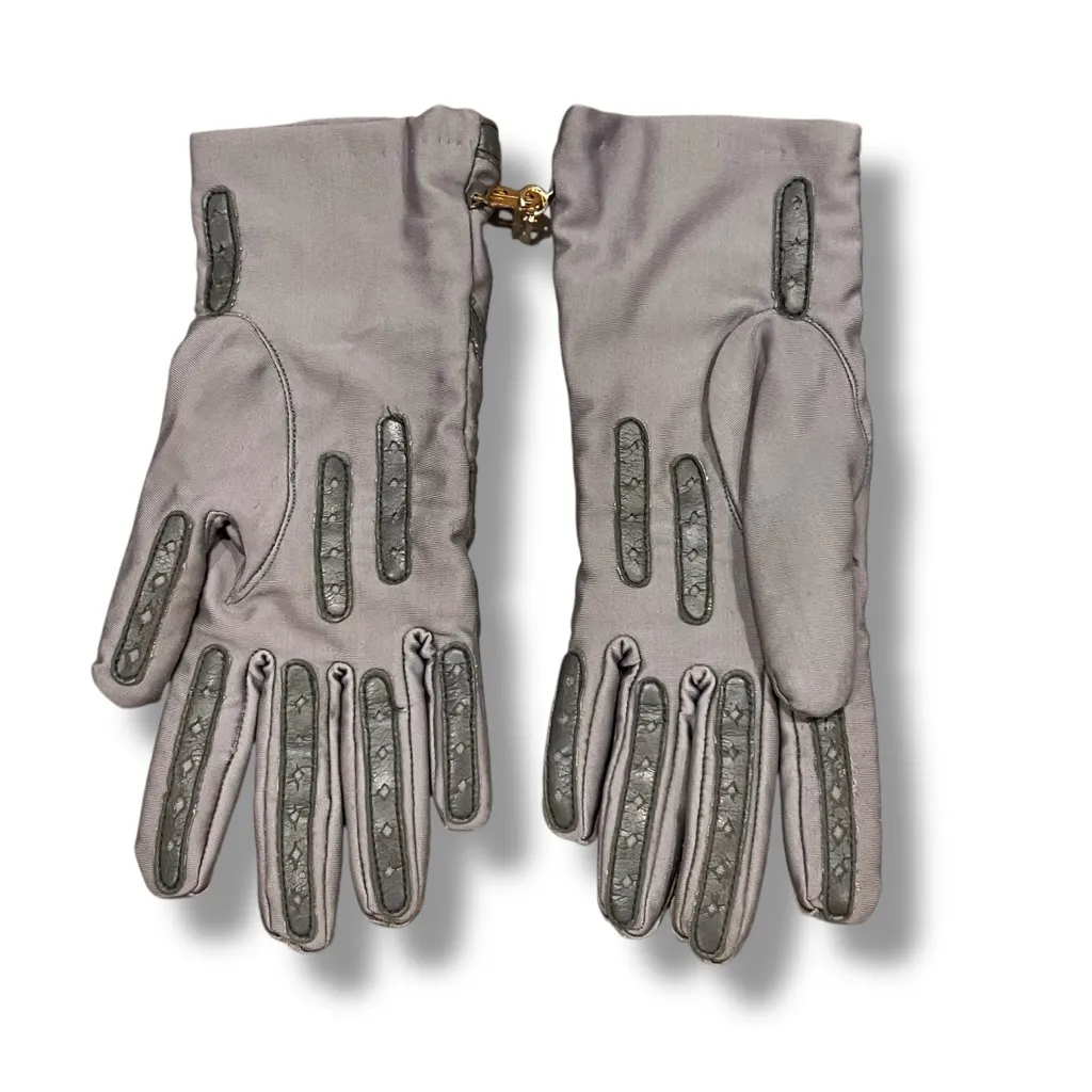 Vintage Women’s Grey Stretch & Faux Leather Driving Gloves One Size Fits All Gray - Image 3