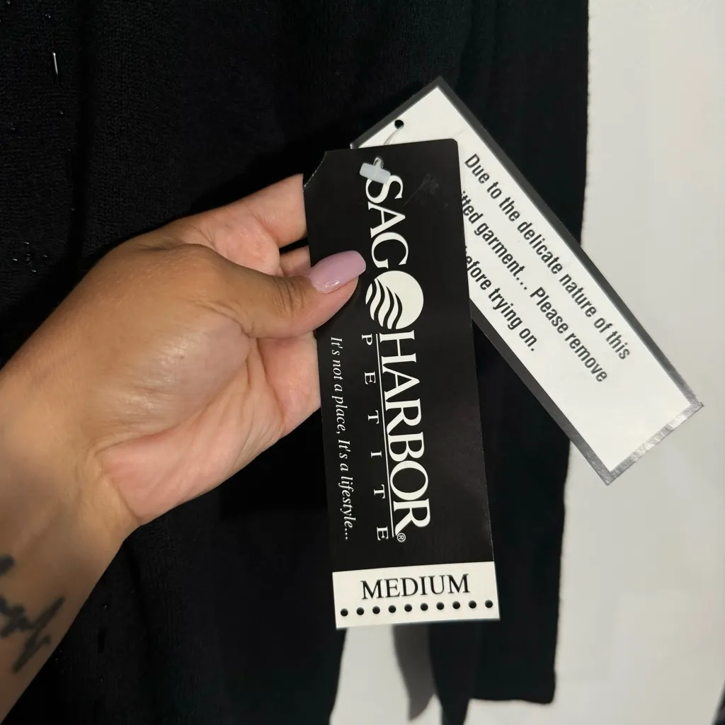 NWT Sag‎ Harbor Cardigan With Built In Tank With Beads Black Size Medium Petite - Image 4