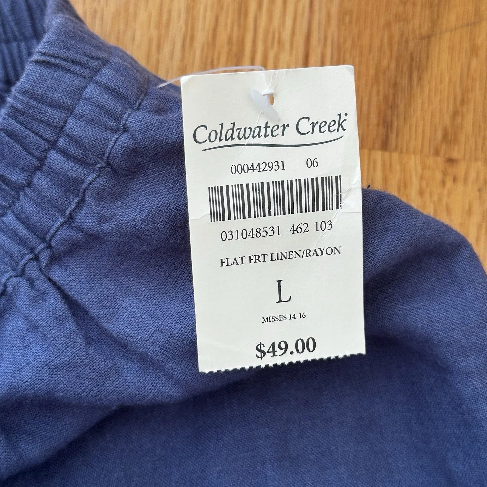 Coldwater Creek Women's Linen Blend Pants Blue L NWT Elastic Pull On Pockets - Image 4
