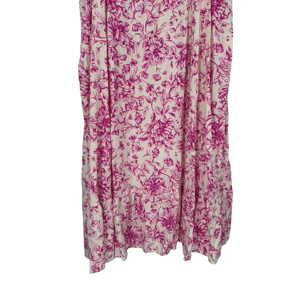 London Times Puff Sleeve Pink Floral Print Midi Dress size 24W Square Neck NWT - Image 9
