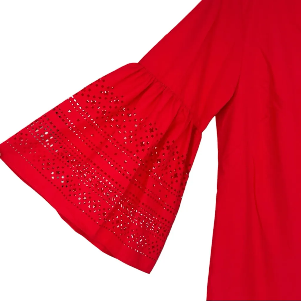 Ralph Lauren Tomato Red Laser Cut Bell Sleeve Shift Dress sz 10 Bateau Neckline - Image 5