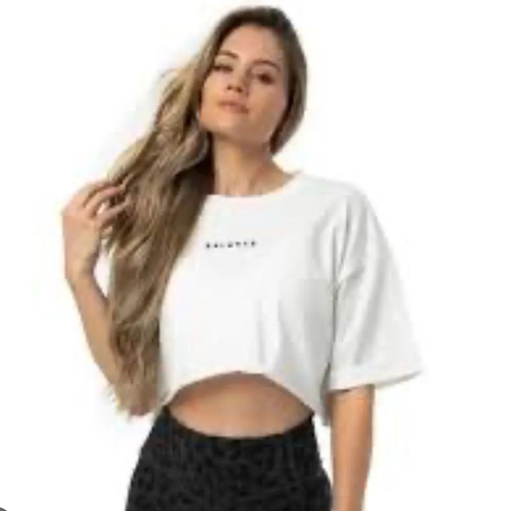 Vitality Balance Athletica Size M Oversized Crop Tee Shirt‎ White Black Logo Gym - Image 4