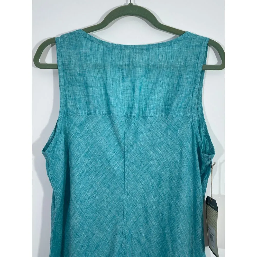 Horny Toad Turquoise Rhodes Linen Dress Scoop Neck Pullover Pockets Size Large - Image 5