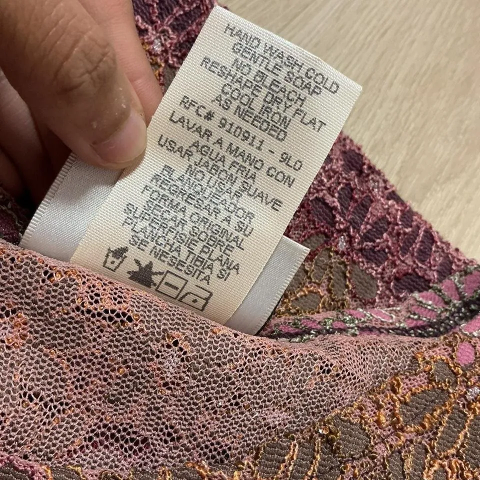 Kathie Lee Collection Sheer Pink Blush Floral Lace Short Sleeve Top‎ Size L - Image 6