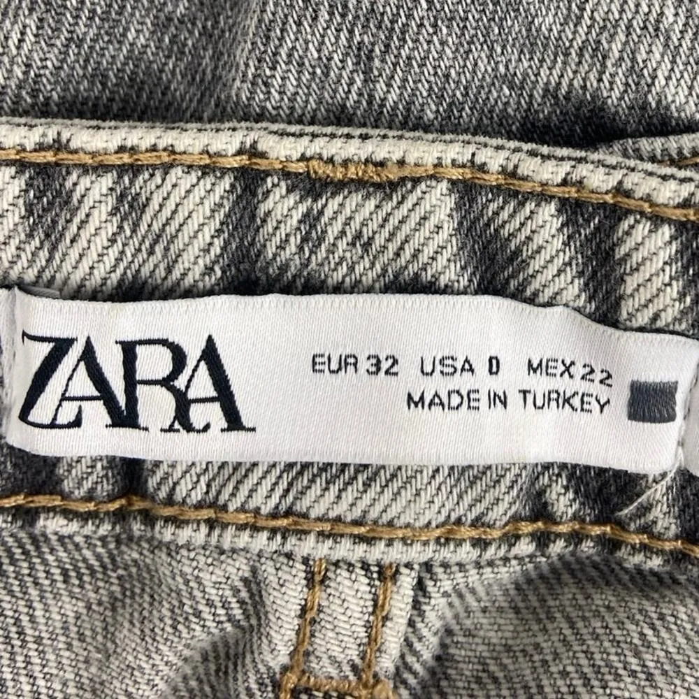 Zara Gray Washed Cotton Mid Rise Distressed Raw Hem Denim Bermuda Jean Shorts 0 - Image 3