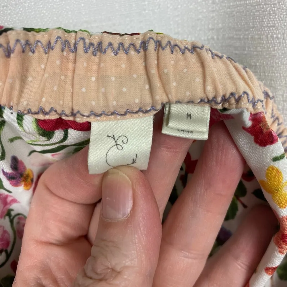 Anthropologie Eloise White Satin Floral Pajama Pants Sz.M - Image 4