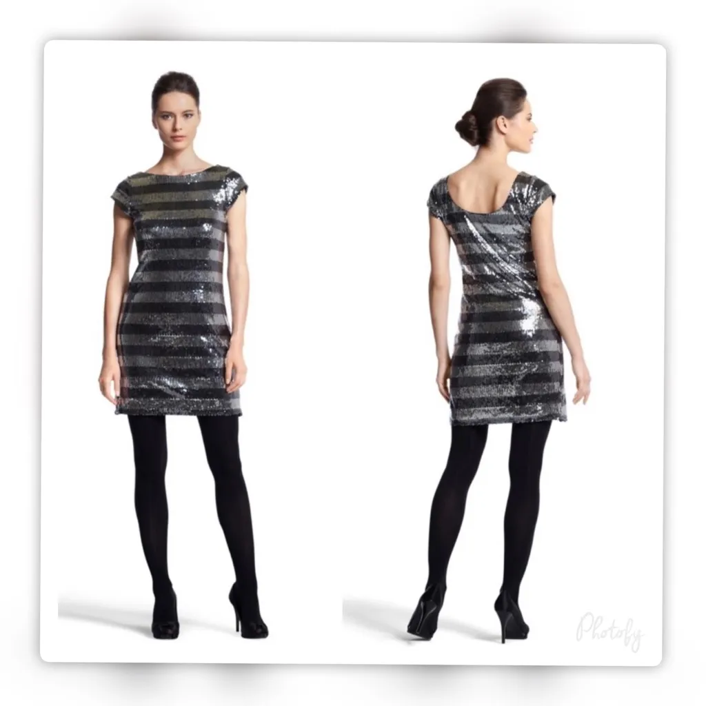 White House Black Market Sequin Dress Silver and Grey XS - Image 2