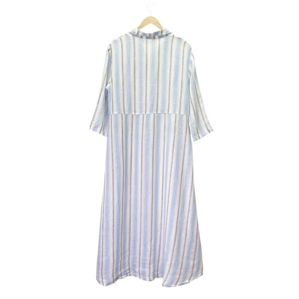 CP Shades Michelle Dress Size Medium Linen Stripe Button Front Maxi Made in USA - Image 10