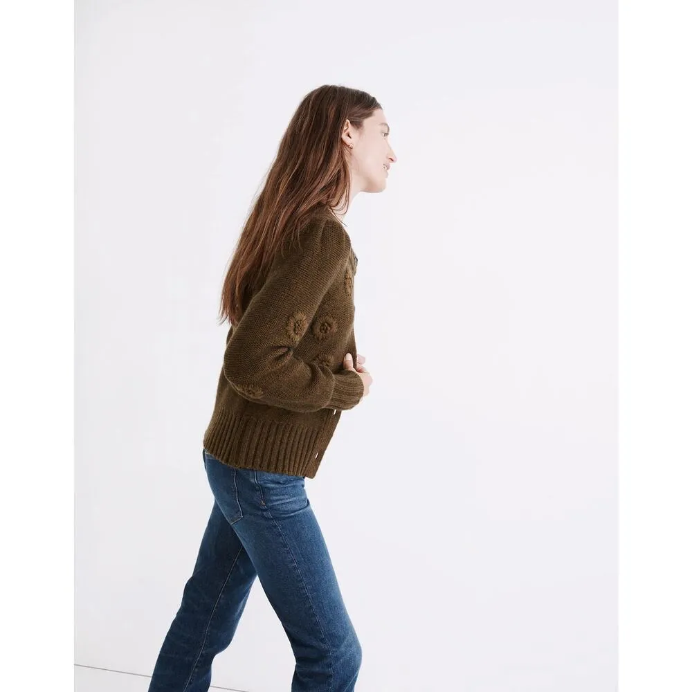 Madewell Embroidered Edencroft Pleat-Sleeve Cardigan Sweater Heather Spinach XS - Image 2