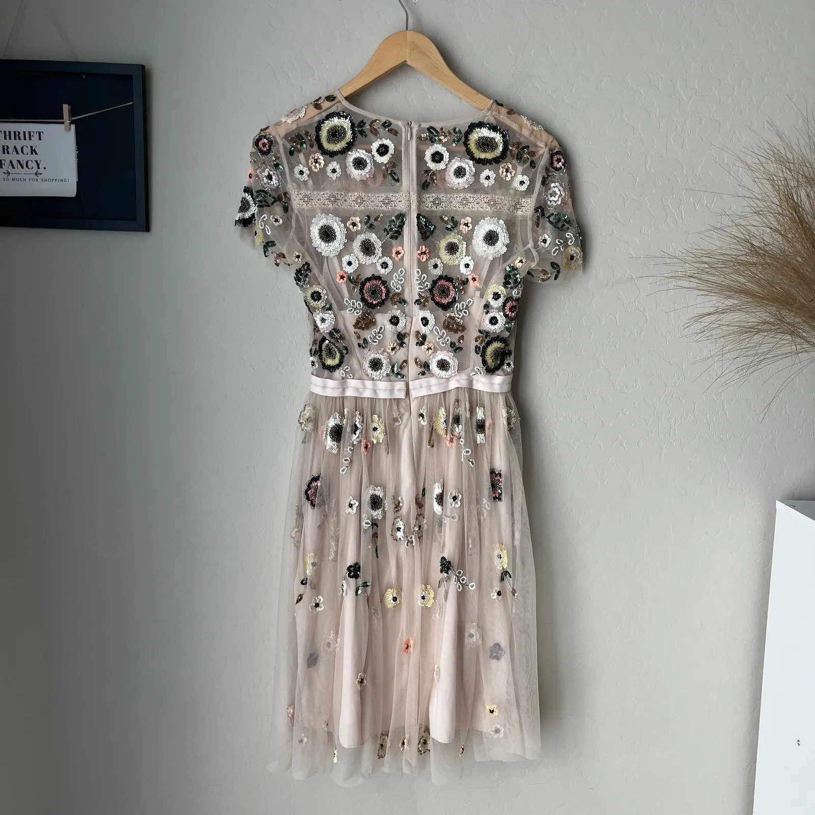 Needle & Thread Dress Woodland‎ Floral Embellished Tulle Pastel Pink Minidress 2 - Image 7