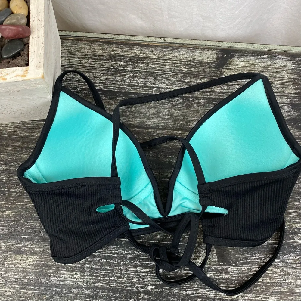 Shade & Shore Black Ribbed Underwire Strappy Bikini Swim Top 34B - Image 5