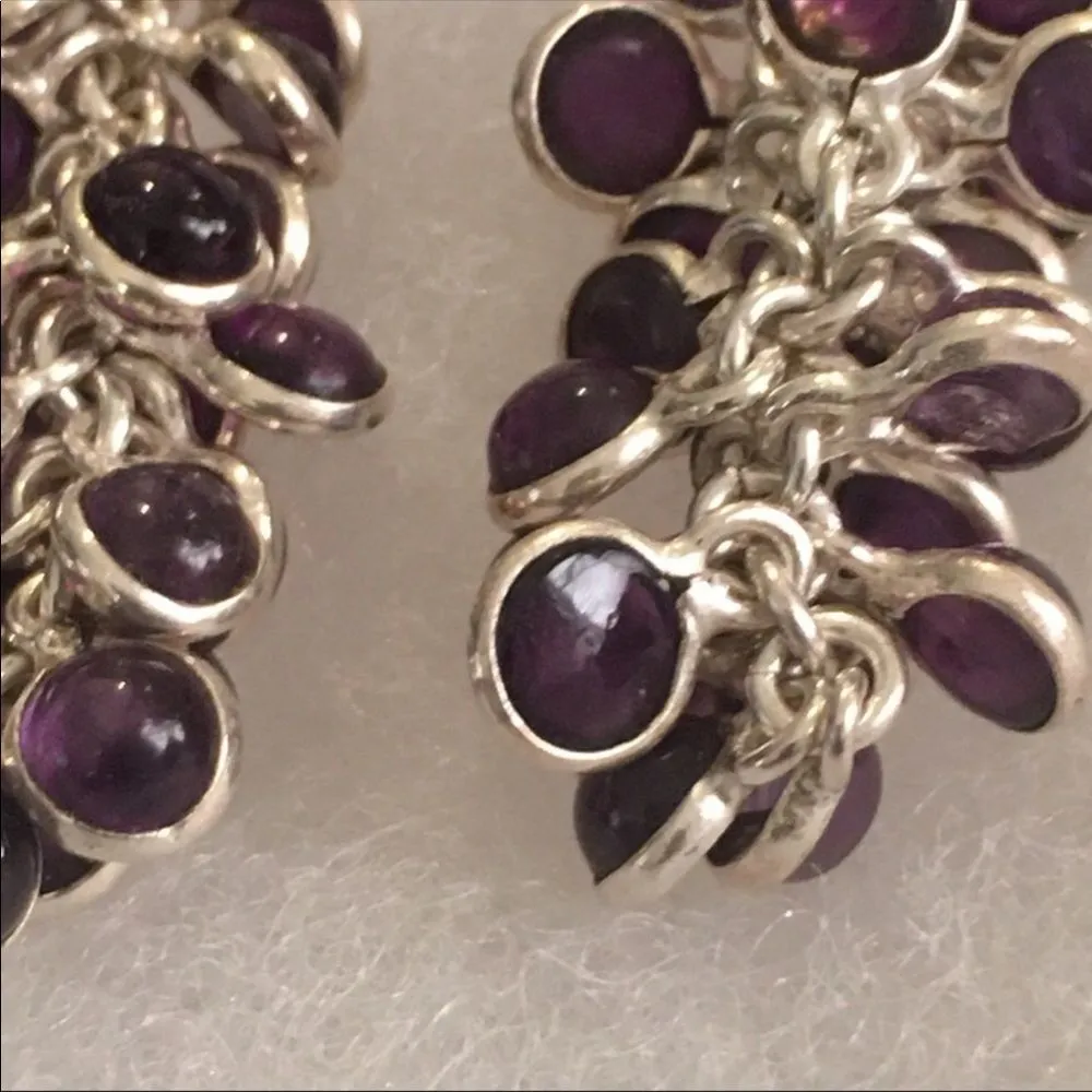 Vintage Sterling Silver Wrapped Faceted Amethyst Drop Dangle Earrings - Image 5