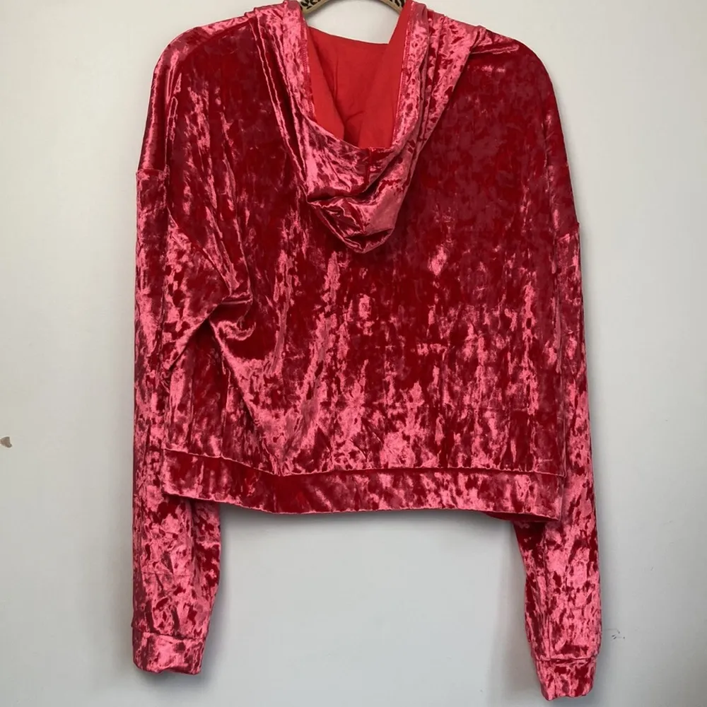 Fabletics| Crushed Velour Zip-up  Hoodie Red with Gold Zipper SIZE L - Image 6