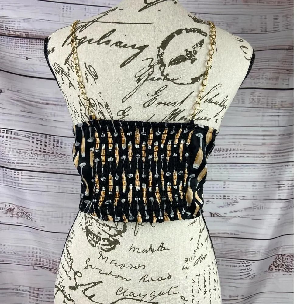 Rabbit Rose Bustier Crop Top Womens M Chain Strap Sweetheart Smock Pad Cup Party Size M - Image 4