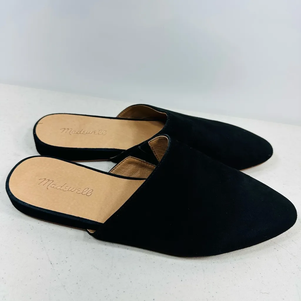 MADEWELL Women's “Remi” Black Suede Pointed Toe Slip On Mule Flats Sz 8,5 - Image 3