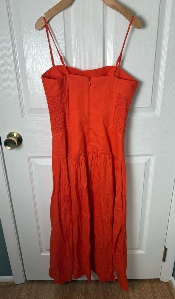 Farm Rio Side Smocked Linen Blend Midi Sundress S - Image 4
