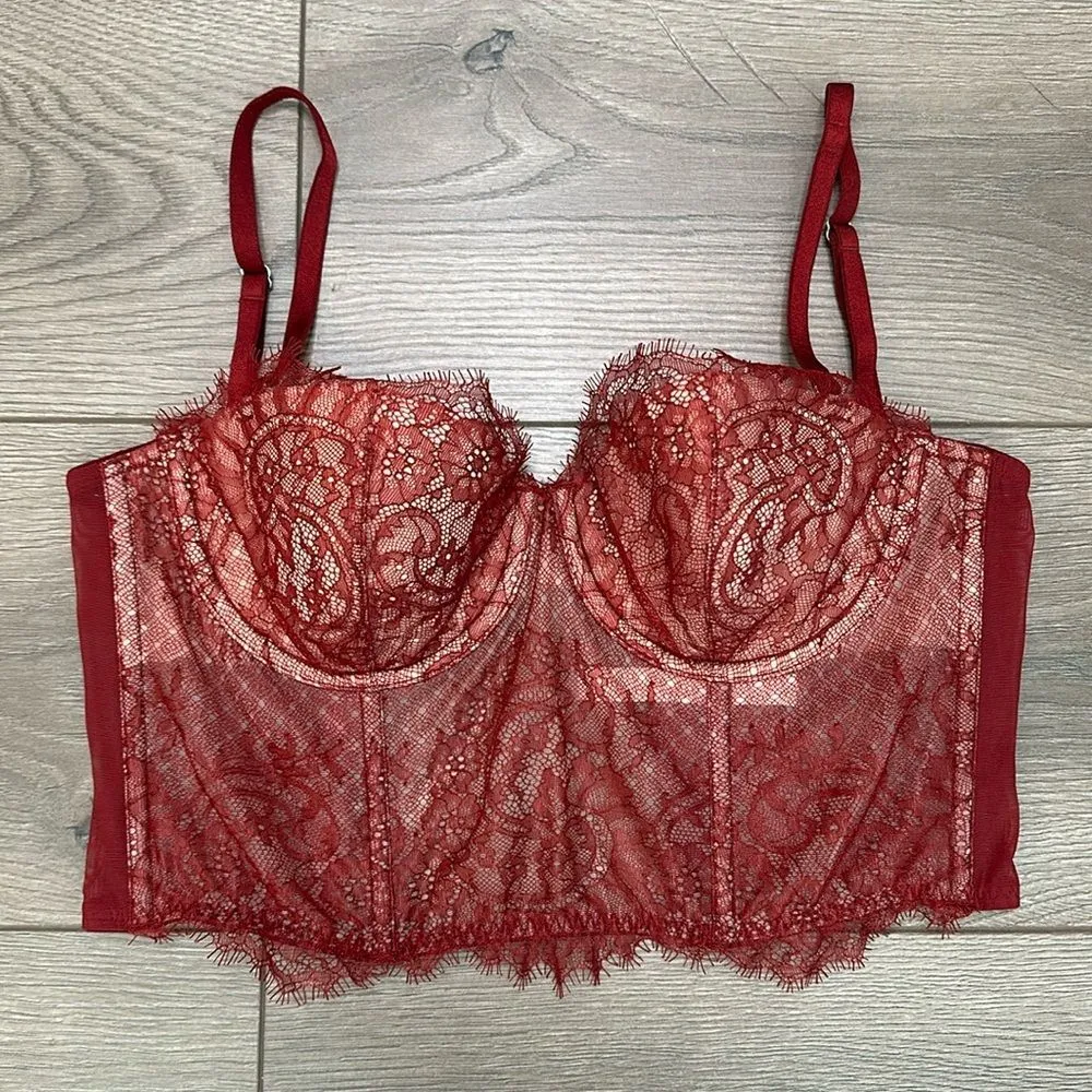Victoria’s Secret Lined Strapless Red Corset Bustier Bra (Flaw) Size‎ 34C - Image 4