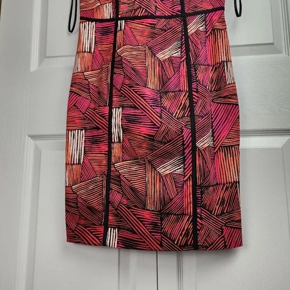 Calvin Klein Sheath Dress Cocktail Pencil Formal Pink Orange Red Abstract Size 8 - Image 9