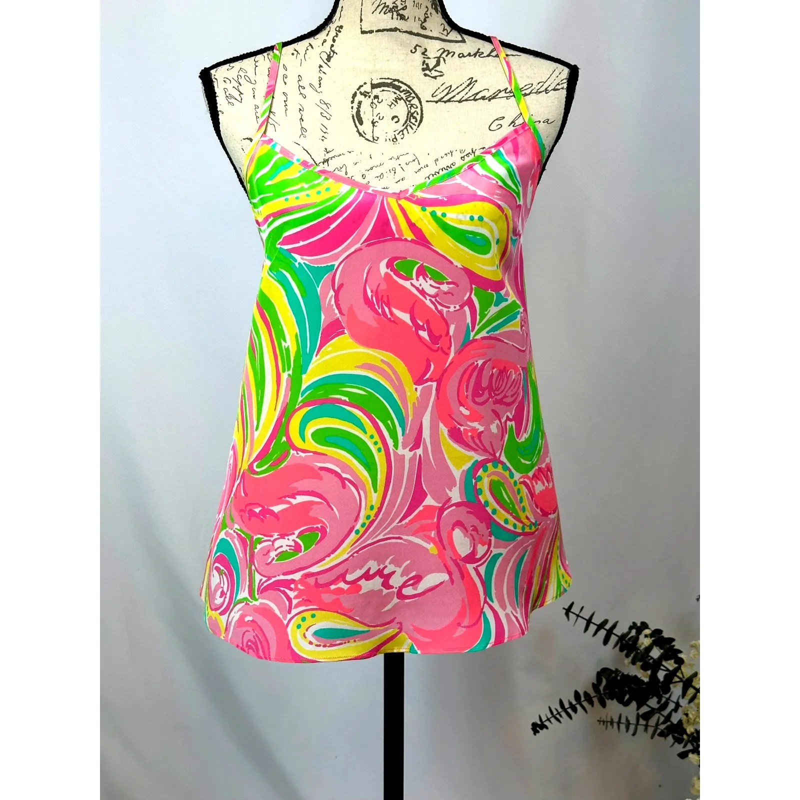 Lilly Pulitzer Dusk Camisole Racer Back 100% Silk Flamingo Print Size M - Image 5