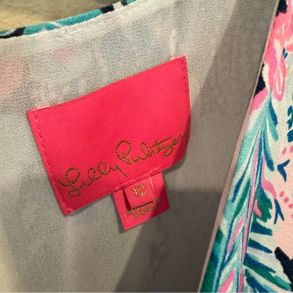 Lilly Pulitzer Print Kathie Midi Dress size 12 Ruffle Flounce Sleeves - Image 2