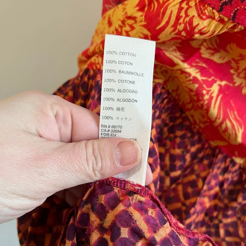 Free People Boho Red Warm Tones "Gotta Have You" Tiered Tunic Blouse Size XS - Image 8